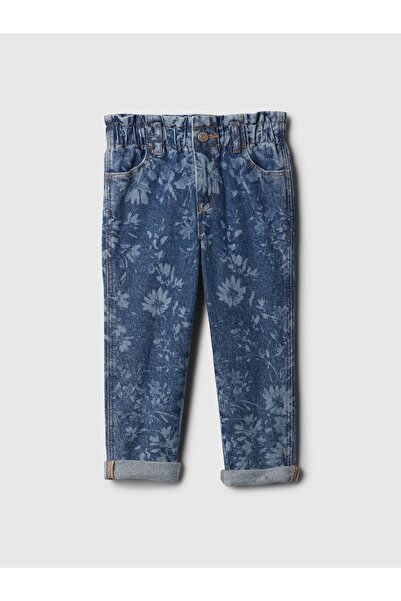 GAP Kız Bebek Koyu Mavi Paperbag Mom Jean Pantolon
