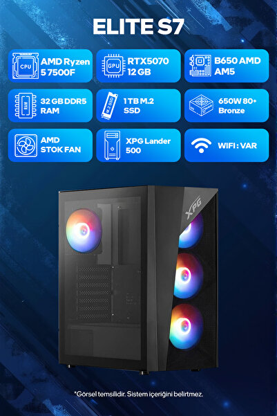 Game Garaj Elite S7 AMD Ryzen 5 7500F 32GB RAM 1TB SSD RTX5070 FreeDOS Oyuncu Tavsiye Sistem