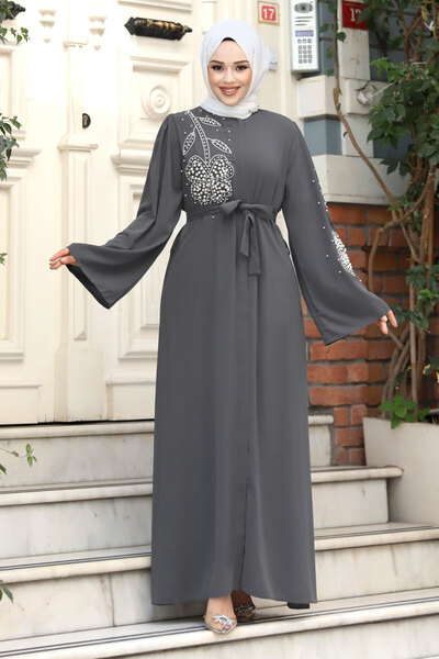 Tesettür Dünyası Daisy Patterned Bead Embroidered Hijab Ferace TSD240314