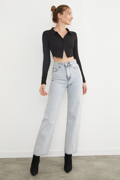 Fulla Moda Μπλούζα με διπλό φερμουάρ και γιακά πόλο