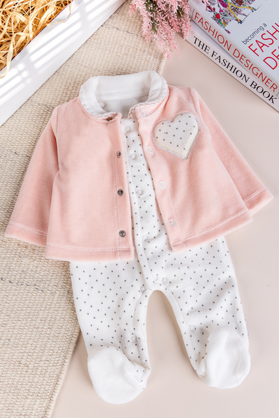 Babymod Cardigan Baby Collar 3-Piece Velvet Winter Baby Girl Romper Set