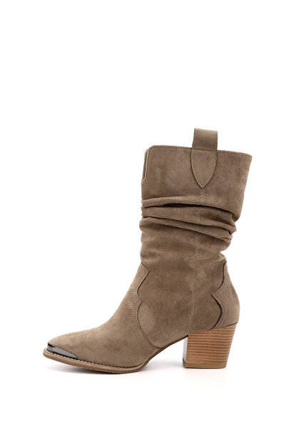 GÖNDERİ(R) Dámské norkové semišové kovbojské boty se špičatou špičkou na silném podpatku