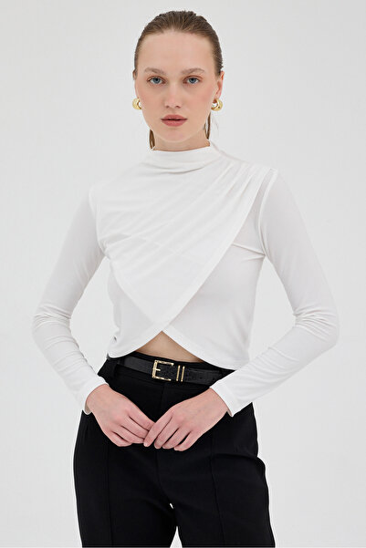 Rays Bluză ecru cu mâneci lungi și gât înalt 2379