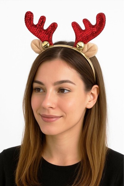 BeySüS Yılbaşı Tacı Kırmızı Geyikli Yeni Yıl Taçı Unisex Taç