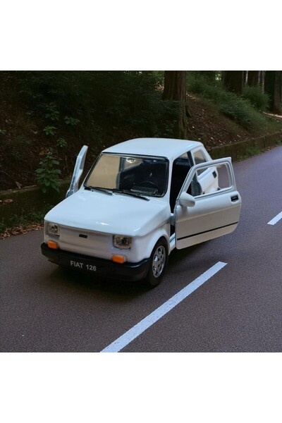 Nostaljik Lezzetler Nostaljik Metal Çek Bırak Beyaz Fiat 126 Araba Kapılar Aç...