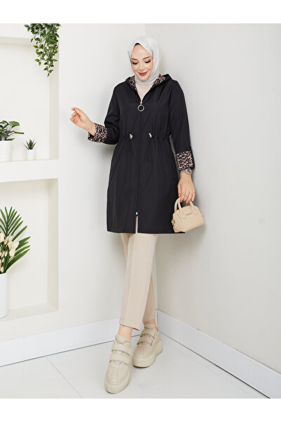 RACE FASHİON Αδιάβροχη καμπαρντίνα με κουκούλα με ελαστική μέση από ύφασμα Bondit με σχέδιο λεοπάρ RC905010