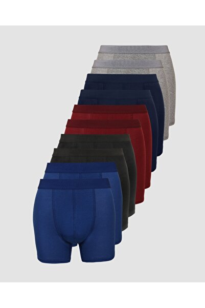 donset Erkek Karışık Renk Boxer - 10'lu paket Siyah-Lacivert-Gri-Bordo-Mavi E...