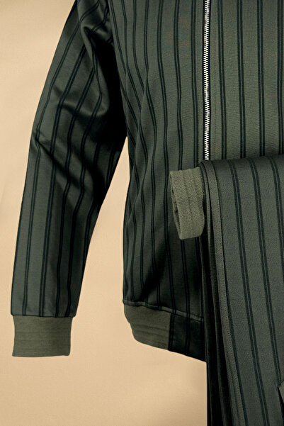 BESSA Σετ αθλητική φόρμα με χακί γιακά από ριγέ ύφασμα με ίσιο πόδι με τσέπη με φερμουάρ για άνδρες