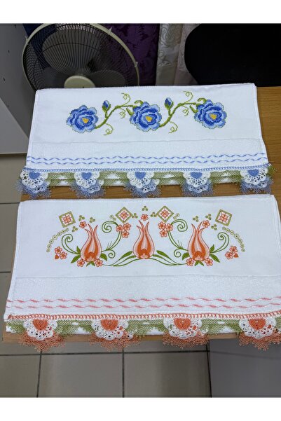 Firdevs İğne oyalı mavi havlu