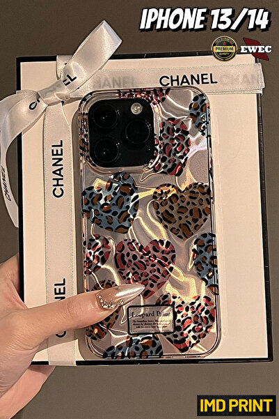 EWEC iPhone 13/14 Uyumlu Kalpli Leopar Desenli Hologramlı IMD Premium Telefon...