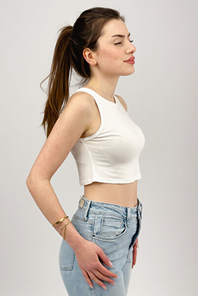 Betimoda Γυναικεία μπλούζα Crew Neck Crop Λευκή