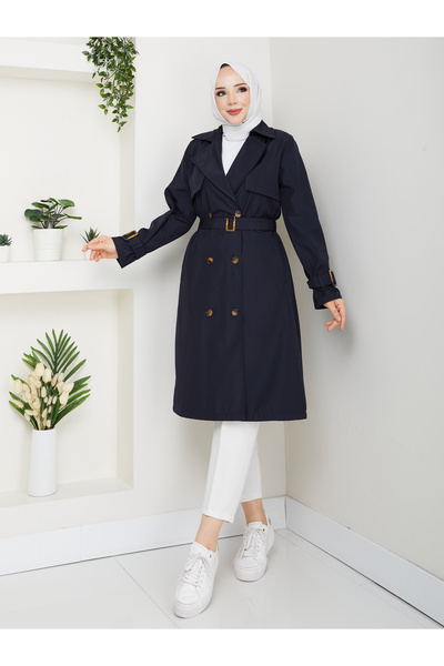 RACE FASHİON Double-Breasted Collared Buckled Trench Coat 110 cm Rc3056