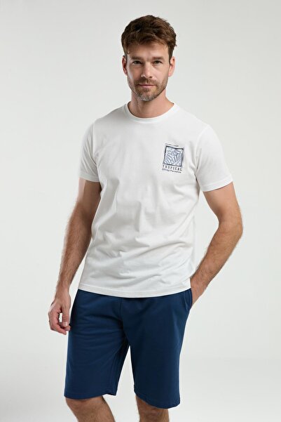 Arnetta 3304 Чоловічий білий короткий шорти з бермудами піжамний комплект