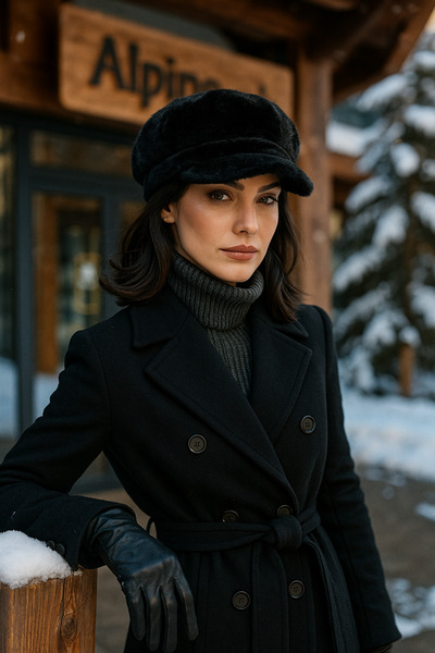 Luminos Butik Siyah Kalın Tüylü Kışlık Şapka Sıcak Tutan Pofuduk Kürk Dokulu Aksesuar Spk1128