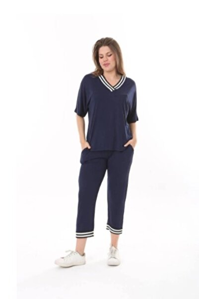 Sevda Kılınç Plus Size Capri Double Combed Cotton Suit