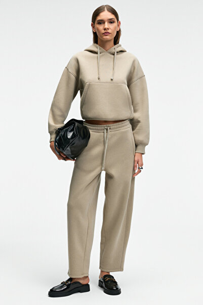 GRIMELANGE Hanorac pentru femei SELENE cu glugă Kangru Pocket Regular Fit Stone Color