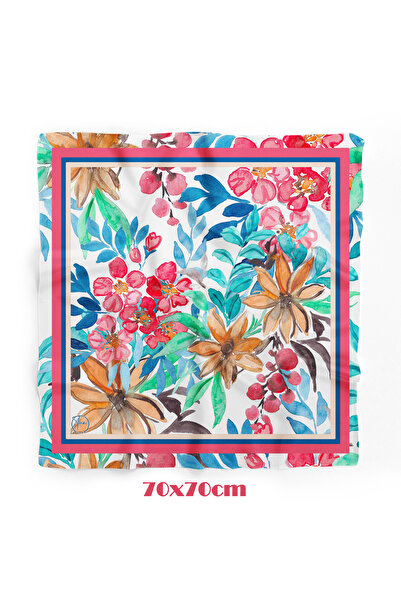 tuaipek Kırmızı Mavi Yaprak Desen 70*70cm Bandana/Fular