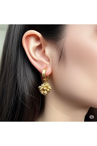 bettin tasarım Gold Çelik Top Kadın Küpe