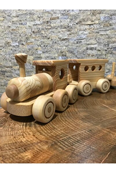 OZZANİ WOOD AHŞAP OYUNCAK TREN SET LOKOMOTIF VE 3 ADET VAGON RETRO MENTESSORİ