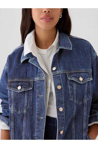 GAP Kadın Koyu Mavi Oversized Icon Denim Ceket