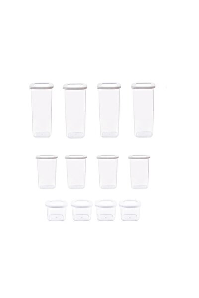 Vienev Foly Etiketli Kare Erzak Saklama Kabı 12'li Set Beyaz 4x(0,55 LİTRE, 1,2 LİTRE, 1,75 LİTRE)