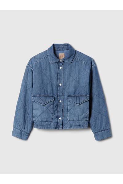GAP Kadın Mavi Yastıklı Denim Gömlek Ceket
