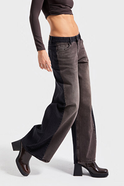 its basic Women's Dark Denim Stone Color 2W5-16 Super Palazzo Fit Comfort Fabric Inner Length 80cm Belt Detailed Design