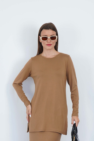 penyebizden Women's Viscose Full Lycra Tunic-Cinnamon