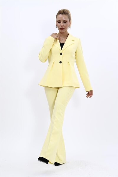 ÖNDER ÖZSOY Yonca Ceket & İspanyol  Paça Pantolon Takım-Sarı