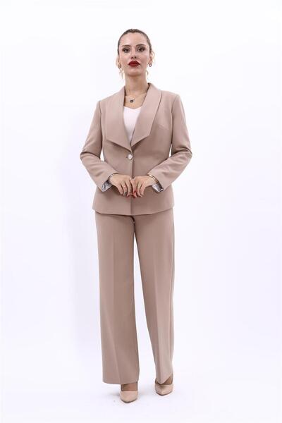 ÖNDER ÖZSOY Amerikan Yaka Klasik Ceket & Bol Paça Pantolon-Taş