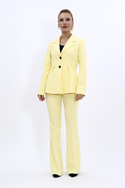 ÖNDER ÖZSOY Yonca Ceket & İspanyol  Paça Pantolon Takım-Sarı