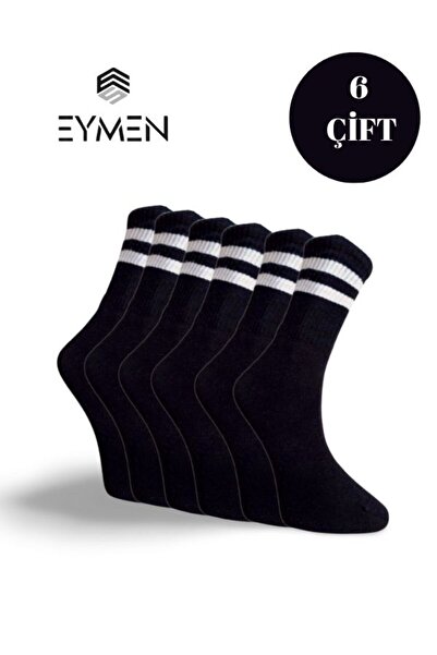 Eymen Socks 6'lı Ekonomik Uzun Rahat Fitilli Kolej Çemberli Tenis Çorabı Siya...
