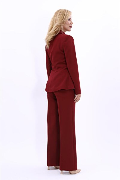 ÖNDER ÖZSOY Erkek Yaka Önleri Pileli Ceket & Bol Paça Pantolon-Bordo