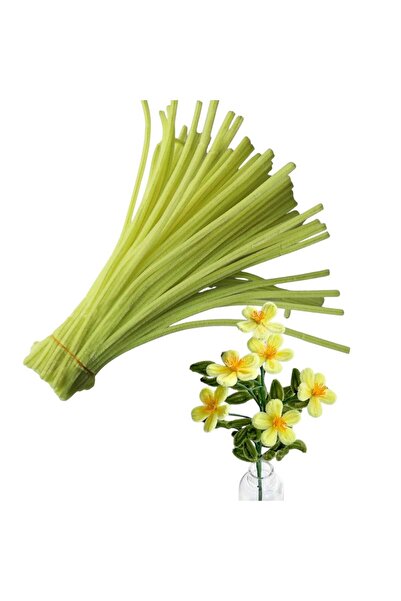 Butik 25 Adet Açık Sarı Renkli Şönil, Çiçek Yapımına Uygun Tüylü Tel, 30 Cm 6 mm