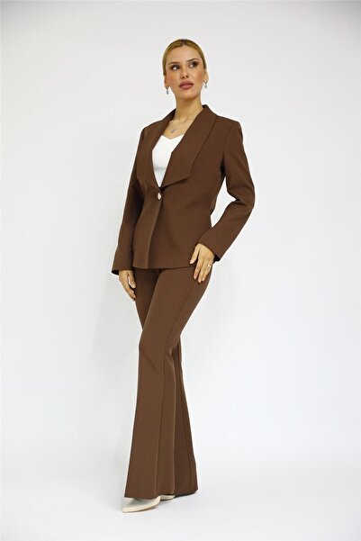 ÖNDER ÖZSOY Midi Ceket & Ispanyol Paça Pantolon Takım-acı Kahve