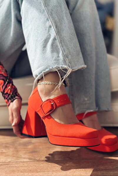I Love Shoes Alpons Saten Kadın Platform Topuklu Ayakkabı Turuncu