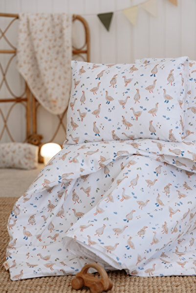 Lollie Baby&Kids Baby Crib, Park Bed (70X110 cm) Duvet Cover & Sheet Set, Cotton Satin - Goose Pattern