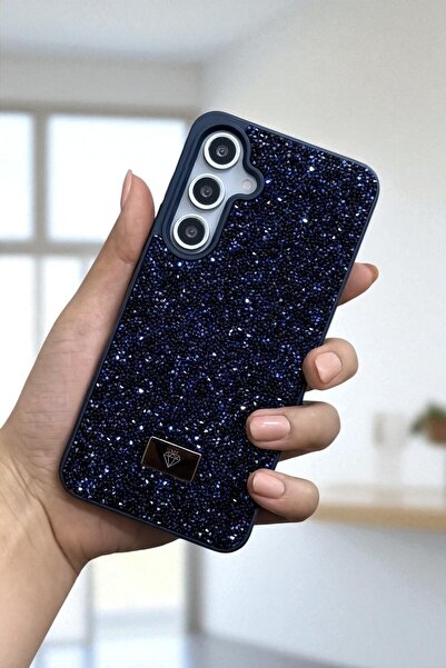 KVK PRİVACY Samsung S24 FE Uyumlu – Lacivert Taşlı Işıltılı Yumuşak Silikon Kılıf, Darbeye Karşı Dayanıklı Kapak