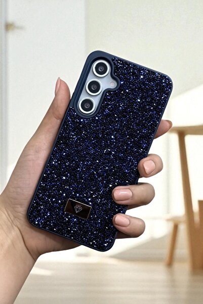 KVK PRİVACY Samsung S24 FE Uyumlu – Lacivert Taşlı Işıltılı Yumuşak Silikon Kılıf, Darbeye Karşı Dayanıklı Kapak
