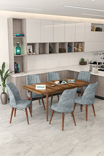 Helmod Mobilya Helmod 6 Kişilik Açılır Masa Sandalye Takımı Mutfak Masası Takımı Salon Masası Yemek Masası Takımı