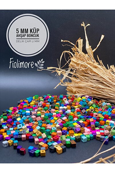 Fiolimore 5 mm Küp Karışık Renkli Ahşap Boncuk (25 Gram 300 Adet) Takı Aksesu...