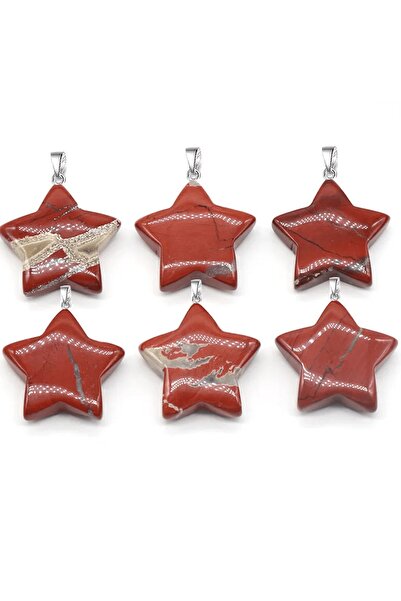 Tesbih Atölyesi Sertifikalı Yıldız Model Kırmızı Jasper Taşı Kolye - Hırs ve Azim Veren Doğal Taş