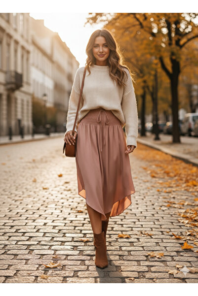 JANES Women's High-Waisted Asymmetrical Cut-Out Lace-Up Detail Sandy Skirt Code 72258 Pink