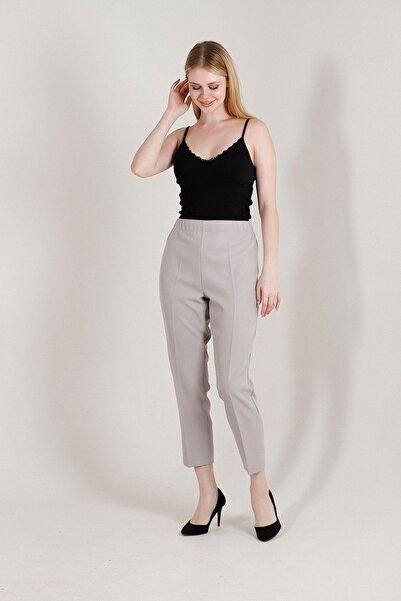 Balenbi 1004 Model Gray High Waist Lycra Women's Trousers - Oversize Carrot Leg