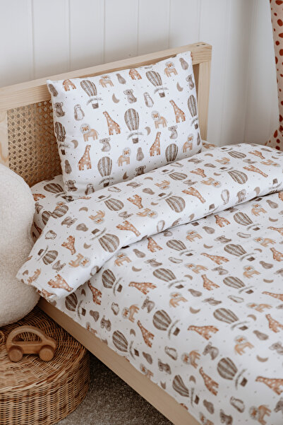 Lollie Baby&Kids سرير أطفال، سرير بارك (70×120 سم) طقم غطاء لحاف وملاءات، قطن ساتان - تصميم الغابة