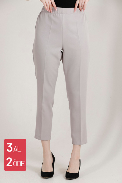 Balenbi 1004 Model Gray High Waist Lycra Women's Trousers - Oversize Carrot Leg