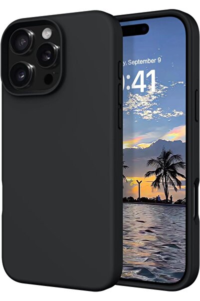 HyperAge غطاء سيليكون أسود لآيفون 16 برو مع حماية مخملية للكاميرا