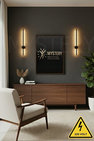 MYSTERY Pigas Düğmesiz Osram Led Modern Dekoratif Led Duvar Aplik 70cm Siyah 3000k Günışığı