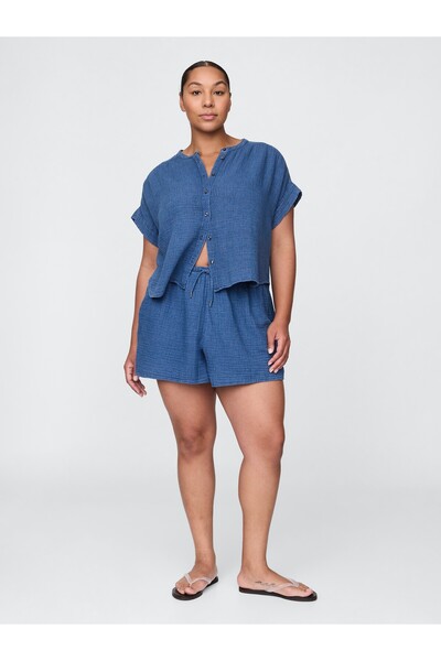 GAP Kadın Denim Mavi Crinkle Gauze Denim Şort