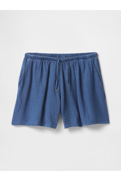 GAP Kadın Denim Mavi Crinkle Gauze Denim Şort
